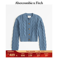 ABERCROMBIE & FITCH女装 24春辣妹毛衣麻花设计感短款修身针织开衫 355608-1 蓝色 M (165/96A)