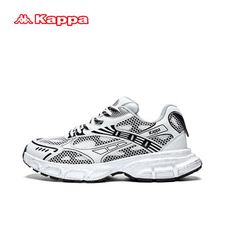 卡帕（Kappa）官方厚底老爹鞋男子透气软底运动鞋 经典白/黑色 44