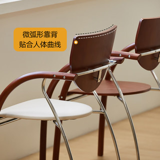 世途可叠放简约复古软包餐椅现代设计师靠背实木扶手椅子不锈钢餐桌椅 复古色  软包 复古色 | 软包
