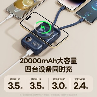 REMAX 睿量 磁吸充电宝20000毫安苹果Magsafe自带双线快充移动电源 22.5w