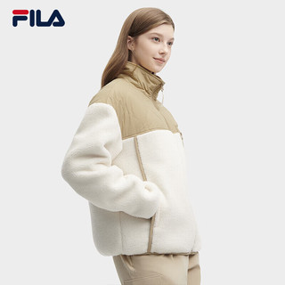 FILA 斐乐 官方女士羽绒服2023冬时尚休闲泰迪绒拼接立领外套