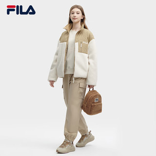 FILA 斐乐 官方女士羽绒服2023冬时尚休闲泰迪绒拼接立领外套