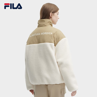 FILA 斐乐 官方女士羽绒服2023冬时尚休闲泰迪绒拼接立领外套