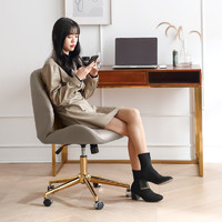 GUQUAN 顾全 电脑椅舒适家用意式现代设计师书房椅读书椅子轻奢办公椅 浅灰色