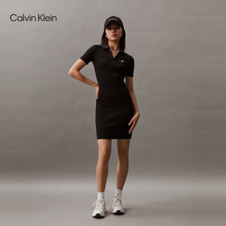 Calvin Klein Jeans24春夏新款女士简约刺绣修身V领POLO短袖连衣裙J223724