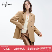 伊芙丽（eifini）伊芙丽美拉德翻驳领双排扣休闲抗皱TR西装外套女2024春装 焦糖色 160/84A/M