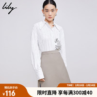 LILY 2022春新款女装时尚条纹BF风宽松中长款衬衫上衣 601白色 M