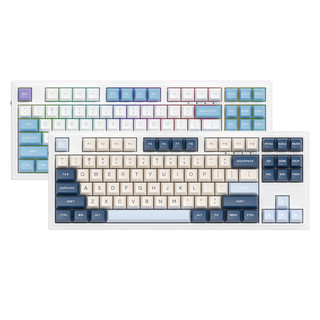DURGOD 杜伽 K100三模机械键盘RGB背光热插拔PBT 有线单模-皓月（87键） 白磁轴