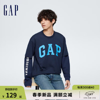 Gap 盖璞 男装春季2024新款撞色LOGO简约 海军蓝 170/92A(M)亚洲尺码