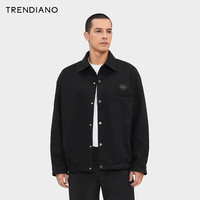 TRENDIANO绵羊毛宽松翻领外套2024年春季新款绒感休闲百搭上衣男 黑色