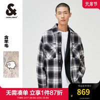 杰克琼斯 杰克·琼斯（JACK&JONES;）外套新款男士复古休闲街头个性格纹长袖上衣背部字母潮流外套男装 E40黑色1 180/100A/L