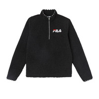 FILA 斐樂 女裝半拉鏈立領羊羔絨保暖加厚套頭衛衣款外套 羊羔絨黑色SW936342001