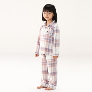 3-8岁男女童睡衣套装 100%纯棉深冬夹棉加厚格子睡家居服
