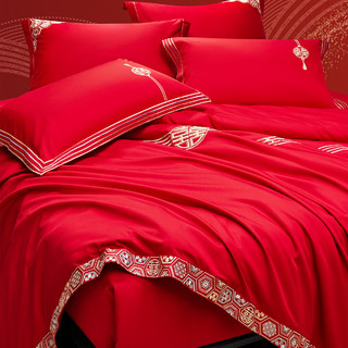 88VIP：LUOLAI 罗莱家纺 新中式婚庆结婚六件套床上用品纯棉全棉大红色新婚嫁喜被