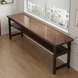 安定家书桌学习双人家用桌子长方形简易出租屋电脑桌窄靠墙长条桌 双层拉丝黑橡木色120