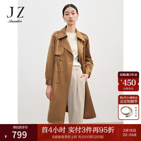 玖姿·安娜蔻复古经典英伦风双排扣收腰外套长风衣2024春季 深咖啡 L