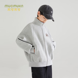 Mucmukn【透气空气层】男童美式复古运动外套中大童撞色徽标挺阔立领上衣 花灰色 1