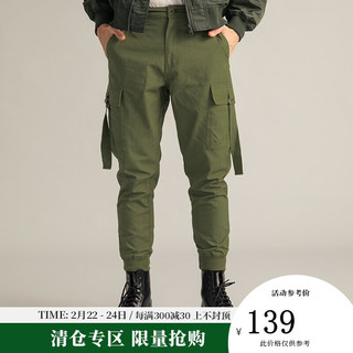 AK男装轻复古系列百搭直筒罗纹收脚口合体版休闲裤男士1912204 军绿 40