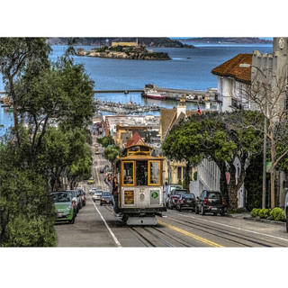 御贡坊旧金山San Francisco圣弗朗西斯科电车拼图1000片成人儿童玩具 旧金山电车1000片木质拼图提示版