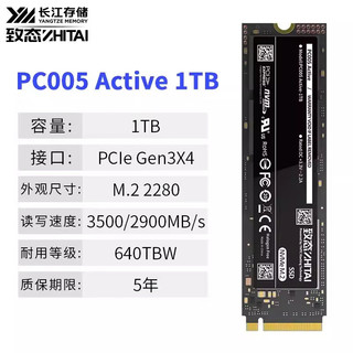 致态长江存储PC005 256G/512G/1T m2笔记本台式机致钛固态硬盘SSD 致态PC005 Active 1TB