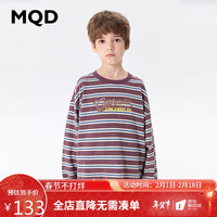马骑顿 MQD童装男大童24春学院风卡通条纹圆领卫衣 深紫 130cm