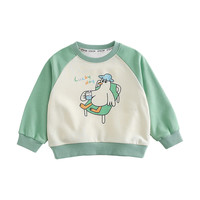 棉花堂 童装2024宝宝针织圆领卫衣小童春季休闲上衣小童卡通打底衫 茶绿 100/56