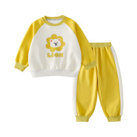 棉花堂童装2024春季儿童针织圆领套装小童卡通休闲活力两件套   琥珀黄 140/68