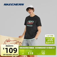 SKECHERS 斯凯奇 男女同款休闲LOGO印花T恤衫L223U042碳黑/0018 XL