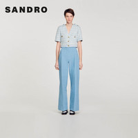 SANDRO2024早春女装高腰花呢格纹图案休闲阔腿裤SFPPA01377 47/蓝色 38