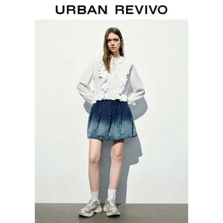 URBAN REVIVO UR2024春季女装法式浪漫荷叶边系带长袖罩衫衬衫UWL240015 本白 M