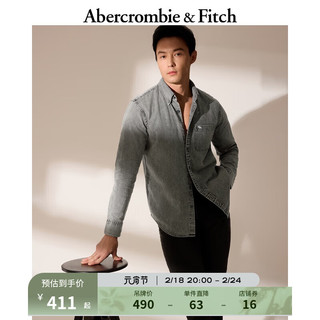 Abercrombie & Fitch 男装 24春夏新款美式复古休闲外套小麋鹿牛仔布衬衫356812-1 浅灰色 S (175/92A)