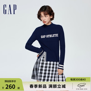 Gap女装2024春季提花logo半高领小开叉超模针织衫上衣405056 海军蓝 160/80A(S) 亚洲尺码