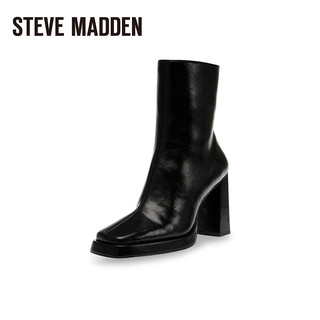STEVE MADDEN/思美登2023秋冬新款方头粗高跟时装靴短筒靴女 Freya 黑色 36