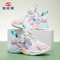 哈比熊（HOBIBEAR）童鞋春秋儿童运动鞋旋钮扣女童跑步鞋儿童网面鞋JD62S82粉兰33码
