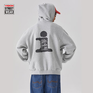 VISION STREET WEAR【2024新款】美式街头宽松连帽拉链卫衣帽衫外套复刻图案男女同款 灰色 M