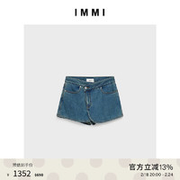 IMMI23夏季复古水洗牛仔斜门襟短裤131SP045D 蓝色 0