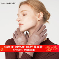 玛丽亚.古琦（玛丽亚古琦 MARJA KURKI）羊皮手套女冬季保暖 真皮手套 翻毛皮简约时尚可触屏 拼接的气质 浅棕色 M