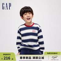 Gap男童春季2024LOGO撞色条纹圆领卫衣儿童装891594套头上衣 蓝白撞色 140cm(M)亚洲尺码