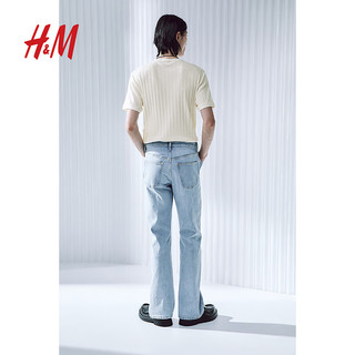 H&M2024春季新款男装柔软圆领标准版型网眼针织T恤1219663 奶油色 1