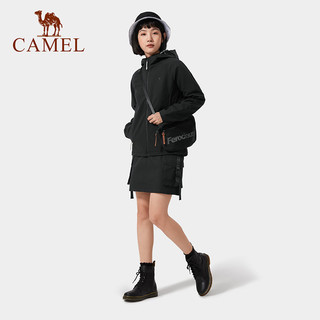 88VIP：CAMEL 骆驼 女装软壳冲锋衣女春秋新款防风防水户外连帽夹克加绒外套女