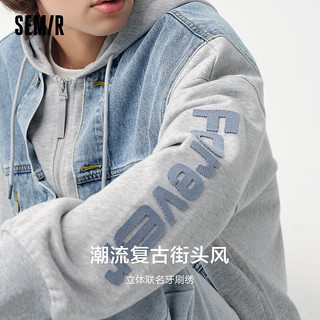 森马（Semir）森马永久联名夹克男2024春季拼接牛仔外套oversize 牛仔中蓝88201 160/80A/XS