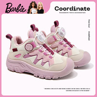 芭比童鞋冬季加绒儿童运动鞋女童旋钮扣登山鞋棉鞋DA6163米白/粉37码  米白/粉加绒