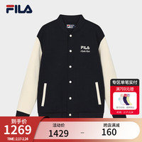 FILA 斐乐男士针织长袖外套2024春季撞色复古运动棒球服 传奇蓝-NV 175/96A/L