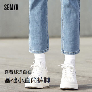 Semir 森马 牛仔裤女弹力显瘦九分直筒裤春秋款103123124009 26 牛仔中蓝88201