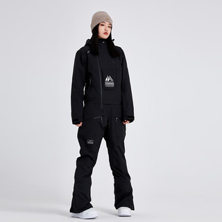 牧途雪2023滑雪服女连体服防风防水加厚保暖单双板一体式滑雪服 729 黑色 L