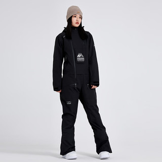 牧途雪2023滑雪服女连体服防风防水加厚保暖单双板一体式滑雪服 729 黑色 L