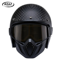 KEAZ摩托车头盔碳纤维男3C四分之三头盔冬季复古四季通用踏板车帽 12K哑黑+双层防雾面罩 XXL（61-62cm）