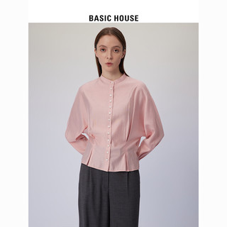 Basic House/百家好季多扣复古小立领衬衫纯色褶皱衬衣女