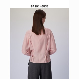 Basic House/百家好季多扣复古小立领衬衫纯色褶皱衬衣女
