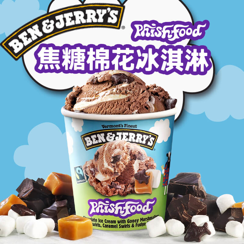 BEN & JERRY'S Ben&Jerry's本杰瑞香草巧克力曲奇碎冰淇淋多口味自选